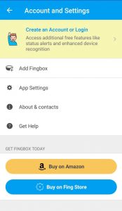 The Fing App settings page