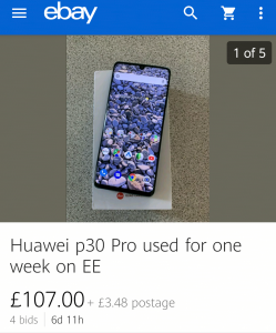Huawei P30 Pro offered on eBay