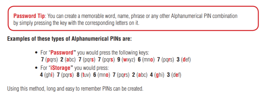 Creating mnemonic codes on the diskAshur keypad