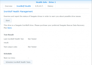 Iron Wolf Health (IWH) tab in Synology's Storage Manager