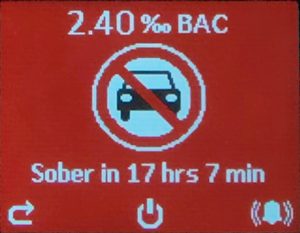 AlcoSense Pro showing over-the-limit BAC