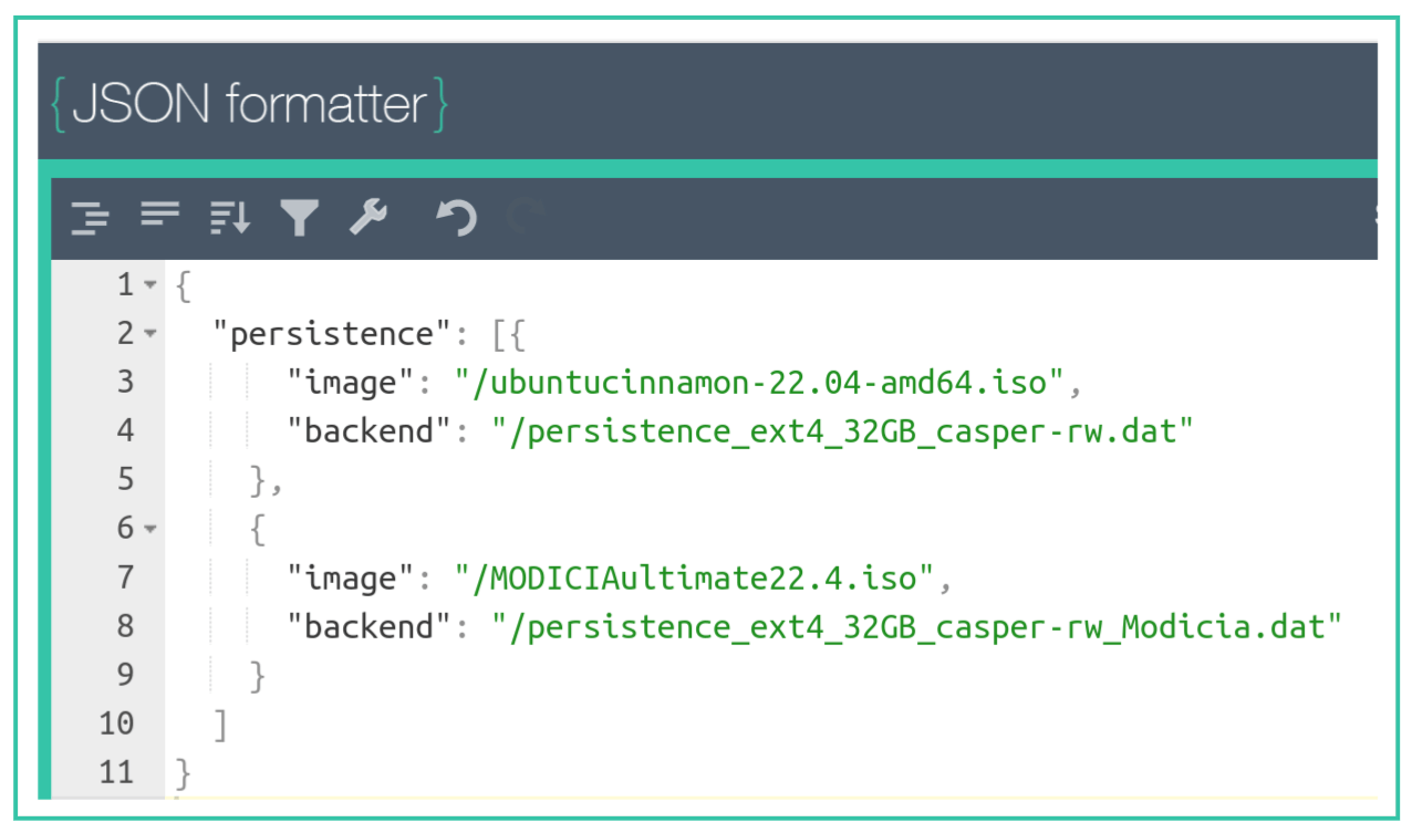 Persistence JSON clause for Ventoy.